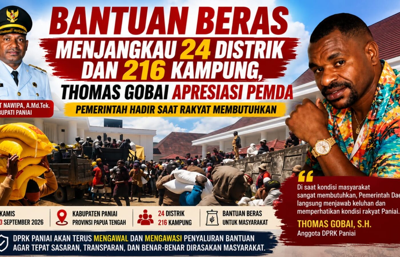 Bantuan Beras Menjangkau 24 Distrik dan 216 Kampung, Thomas Gobai Apresiasi Pemda